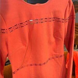 Likely Coral Laser-Cut Long-Sleeve Dress